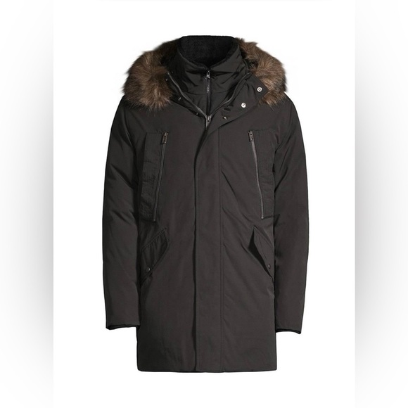 ANDREW MARC Ventura Lamb Fur-Lined & Faux Fur-Trimmed Parka in Black Men’s Sz S - Picture 6 of 16